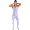 thumbnail image 1 of YEAHDOR Mens Glossy Full Body Unitard Sleeveless Gym Sports Wrestling Singlet One Piece Bodystocking Bodysuit Jumpsuit Light Purple XL, 1 of 7