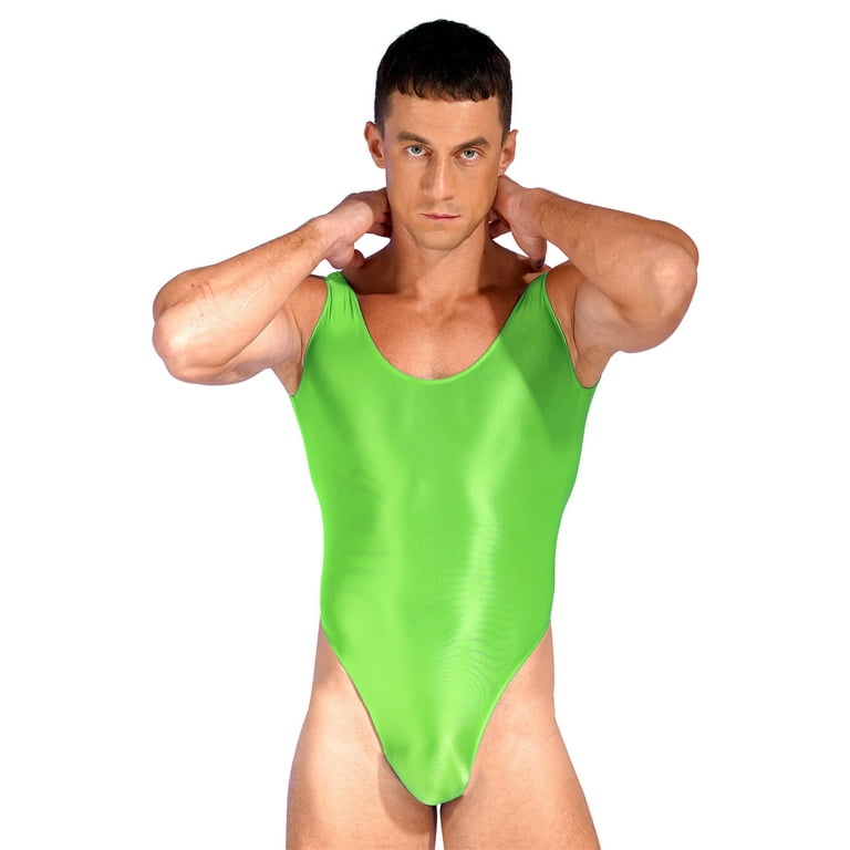 YEAHDOR Mens Glossy Stretchy Bodysuit Swimwear Backless Sleeveless