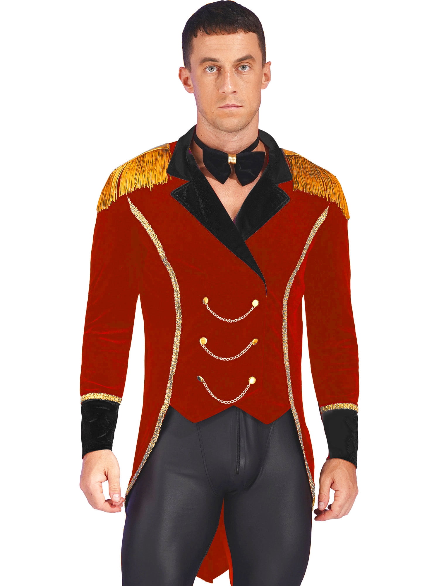 YEAHDOR Mens Halloween Circus Ringmaster Costume Fringe Velvet Jacket ...