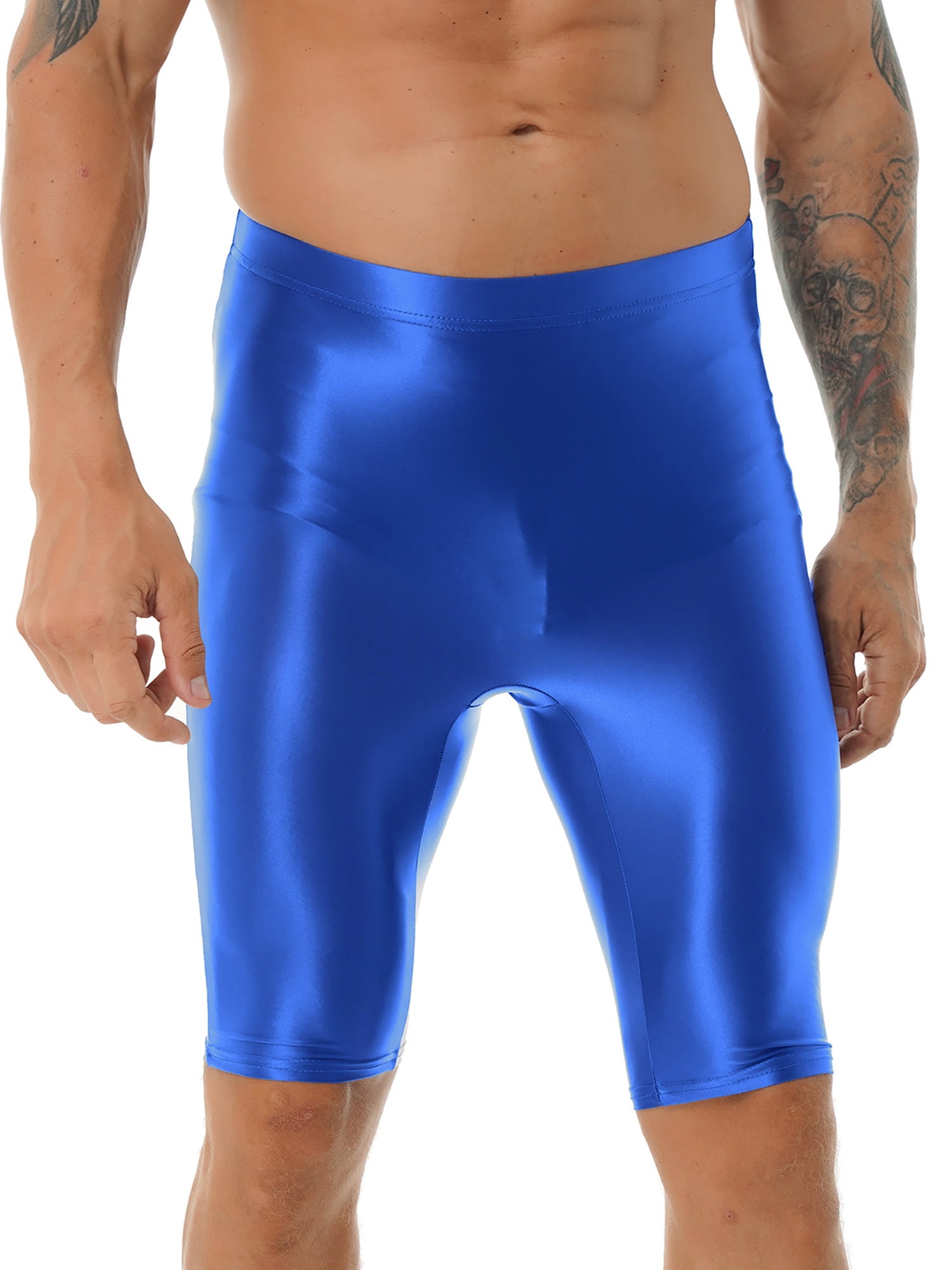 Men's Skinny Oil Glossy Leggings Base Layer Compression Pants Running  Trousers