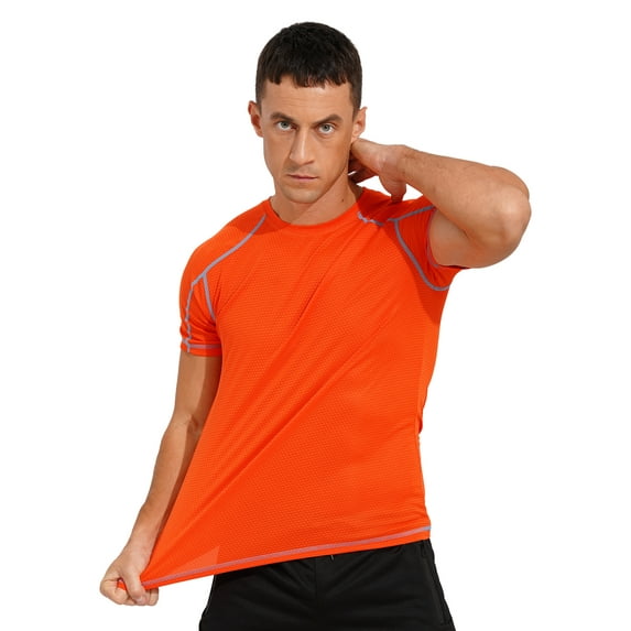 YEAHDOR Mens Quick Dry Short Sleeve Shirt Rash Guard Swim T-Shirt Athletic Tops Orange M