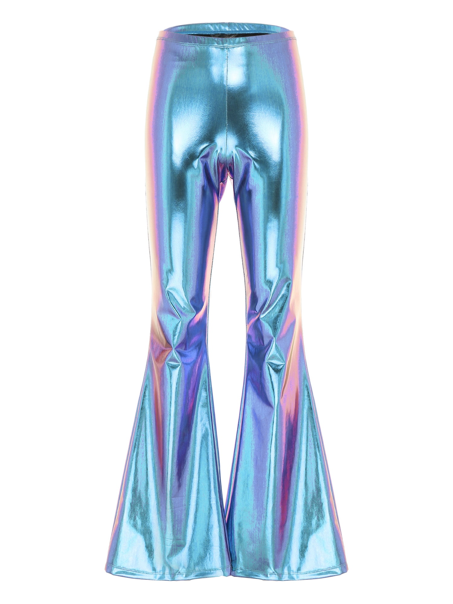 YEAHDOR Mens Shiny Metallic Disco Pants Bell Bottoms Flared Long