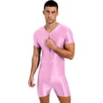 thumbnail image 1 of YEAHDOR Mens Short Sleeve Zipper Jumpsuit Workout Bodybuilding Bodysuit Swimwear Pink M, 1 of 5