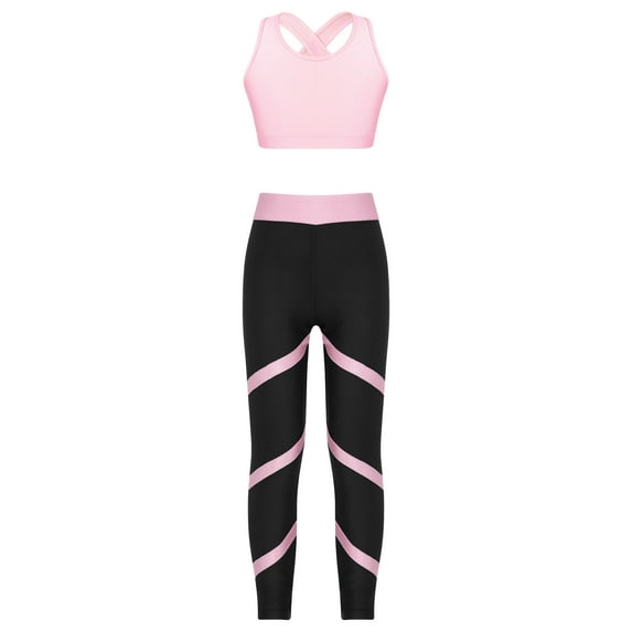 YEAHDOR Teens Girls 2Pcs Activewear Set Active Sleeveless Crop Top with Leggings Pants Gym Dance Suit Pink 6