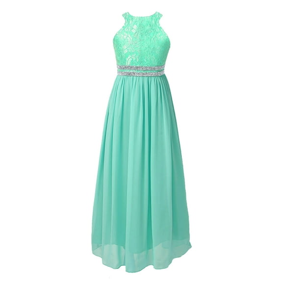 YEAHDOR Teens Girls Wedding Evening Long Dress Elegant Floral Lace Chiffon Princess Birthday Party Dress Mint Green 6