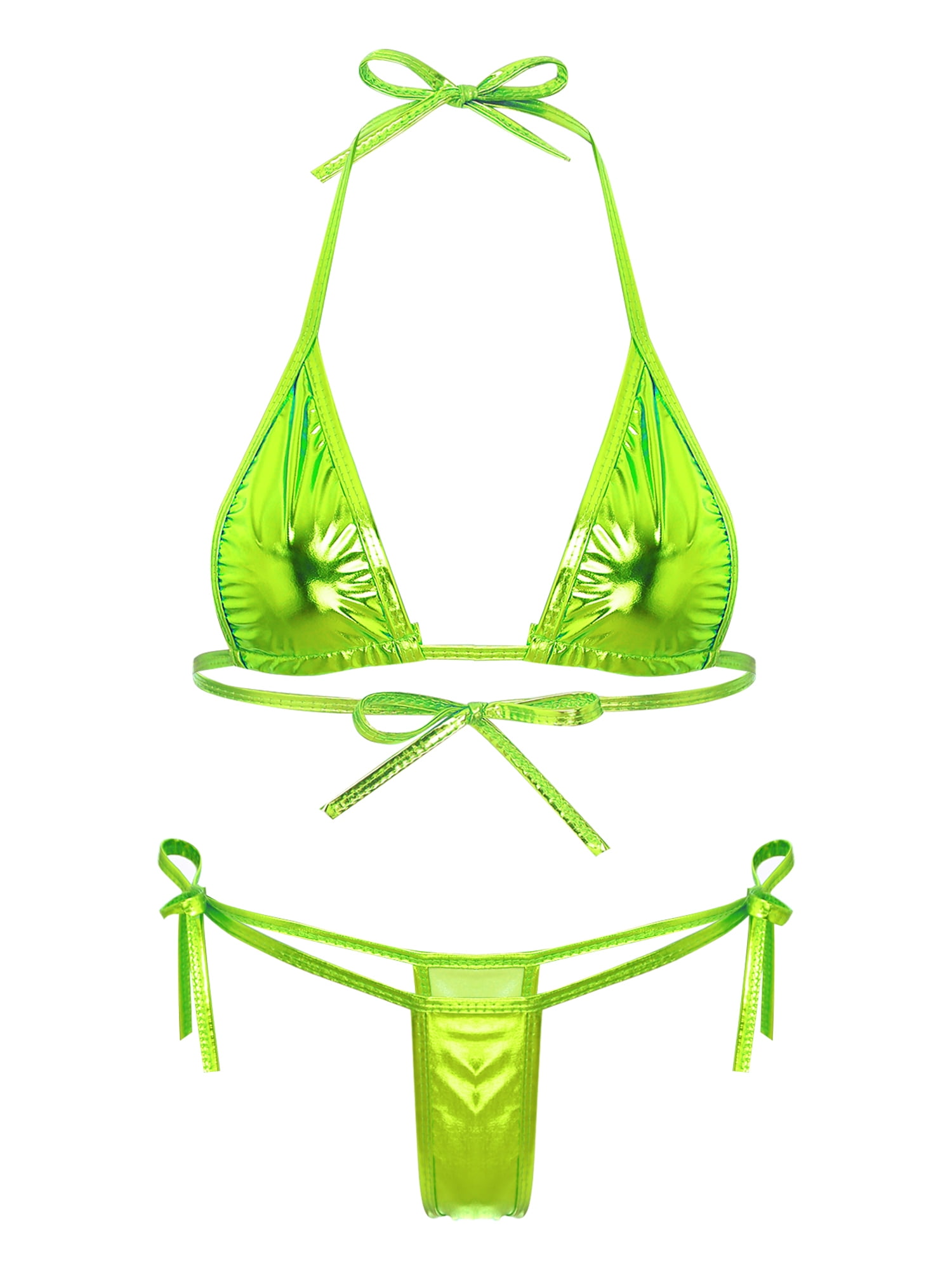 ◆BARREL◆ Women Tropical Bikini SET Lime YEAHDOR Womens Bikini Set Metallic Two-piece Swimsuit Halter