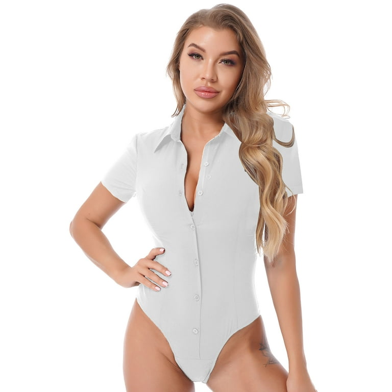 Women's button down shirt bodysuit sales