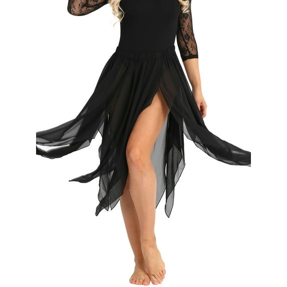 YEAHDOR Womens Chiffon Asymmetrical Long Dance Skirt Swing Belly Dance Costume