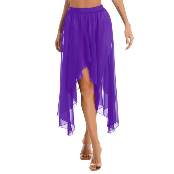 YEAHDOR Womens Chiffon Asymmetrical Long Dance Skirt Swing Belly Dance Costume