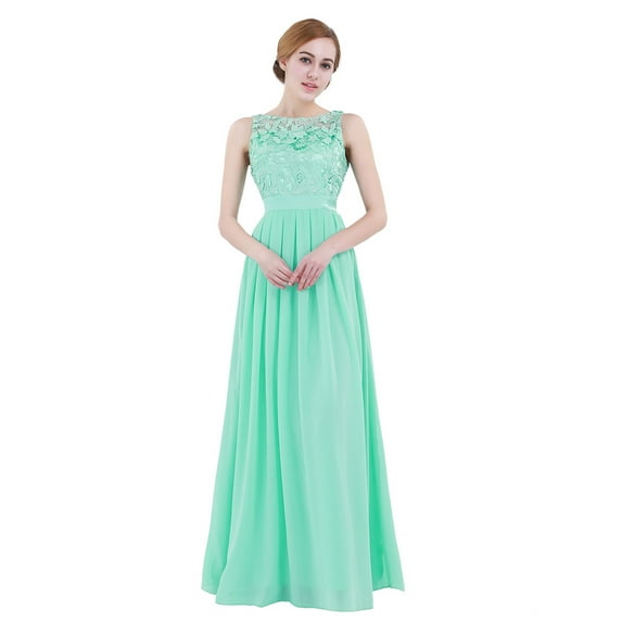 YEAHDOR Womens Chiffon Embroidered Bridesmaid Dress Satin Sleeveless Evening Prom Gown U Back Maxi Dress