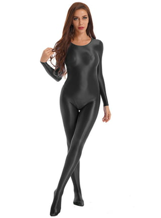 Women Bodysuit Silky Shiny Catsuit Bodycon Low Cut Costume Jumpsuit  Playsuits Cosplay