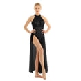 thumbnail image 1 of YEAHDOR Womens Halter Shiny Sequins Ballet Leotard Ballroom Lyrical Contemporary Dancewear Split Mesh Maxi Dance Dress Black X-Small, 1 of 7