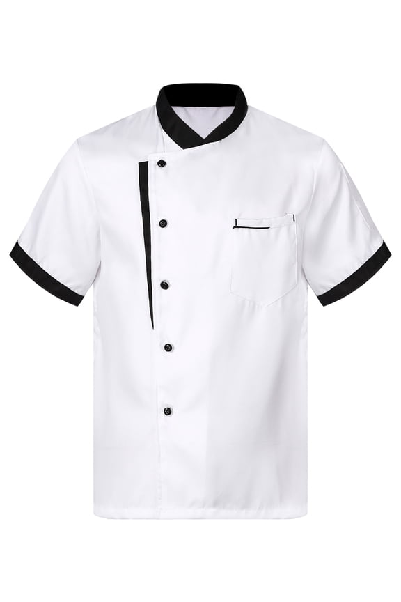 Womens Mens Unisex Chef Coat Short Sleeve Single-Breasted Baker Kitchen Cook Uniform White XXL