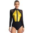 thumbnail image 1 of YEAHDOR Womens Rhinestone Figure Skating Leotard Mesh Long Sleeve Rhythmic Gymnastics Acrobatics Bodysuit Gold XXL, 1 of 7