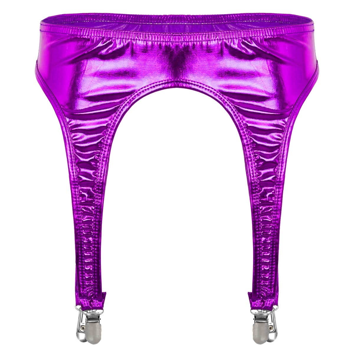 YEAHDOR Womens Shiny Metallic Garter Belt with 4 Metal Clips