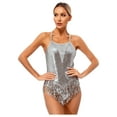 thumbnail image 1 of YEAHDOR Womens Shiny Sequins Tassels Latin Jazz Dance Leotard Crisscross Back Bodysuit Samba Dance Costume, 1 of 7