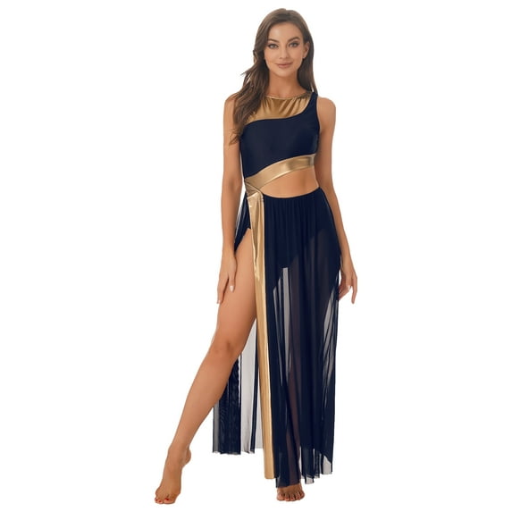 YEAHDOR Womens Single Strap Leotard Dance Costume Lyrical Contemporary Dance Dress