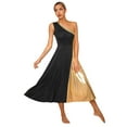 thumbnail image 1 of YEAHDOR Womens Sleeveless Metallic Dancewear Color Contrast One Shoulder Lyrical Praise Dance Dress Black M, 1 of 6