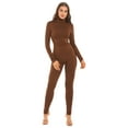 thumbnail image 1 of YEAHDOR Womens Solid Color Full Bodycon Jumpsuit Long Sleeve Stretchy Bodysuit Night Club Rave Party Catsuit Brown M, 1 of 7