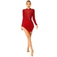 thumbnail image 1 of YEAHDOR Womens Sparkle Rhinestone Ballet Dress Mesh Splice Figure Ice Skating Dress Gymnastics Skirted Leotard Burgundy L, 1 of 7