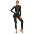 thumbnail image 1 of YEAHDOR Womens Sparkle Rhinestone Figure Skating Bodysuit Strappy Back Mesh Patchwork Dance Gymnastics Jumpsuit Black S, 1 of 7