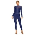 thumbnail image 1 of YEAHDOR Womens Sparkle Rhinestone Figure Skating Bodysuit Strappy Back Mesh Patchwork Dance Gymnastics Jumpsuit Navy Blue L, 1 of 7