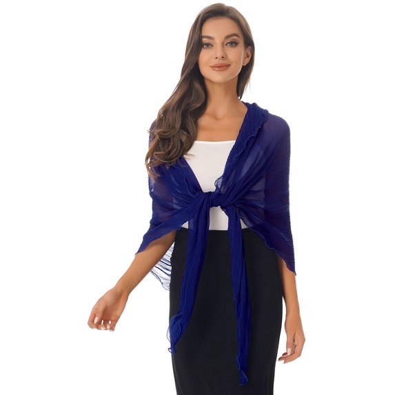 YEAHDOR Womens Summer Chiffon Cover Ups Solid Color Pleated Beach Shawl Long Sleeve Shrugs Royal Blue One Size