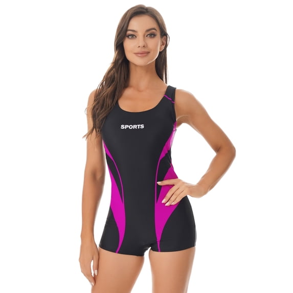 YEAHDOR Womens U Neck Sleeveless One-Piece Swimming Jumpsuit Beach Bathing Pool Swimming Bodysuit Rose Red XXL