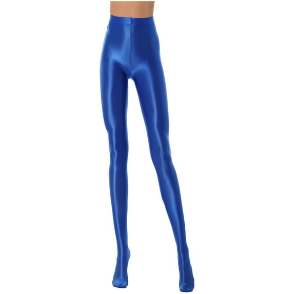 YEAHDOR Womens Wetlook Leggings Nylon Zipper Crotch Tights Rave Party Pants Trousers Blue XL