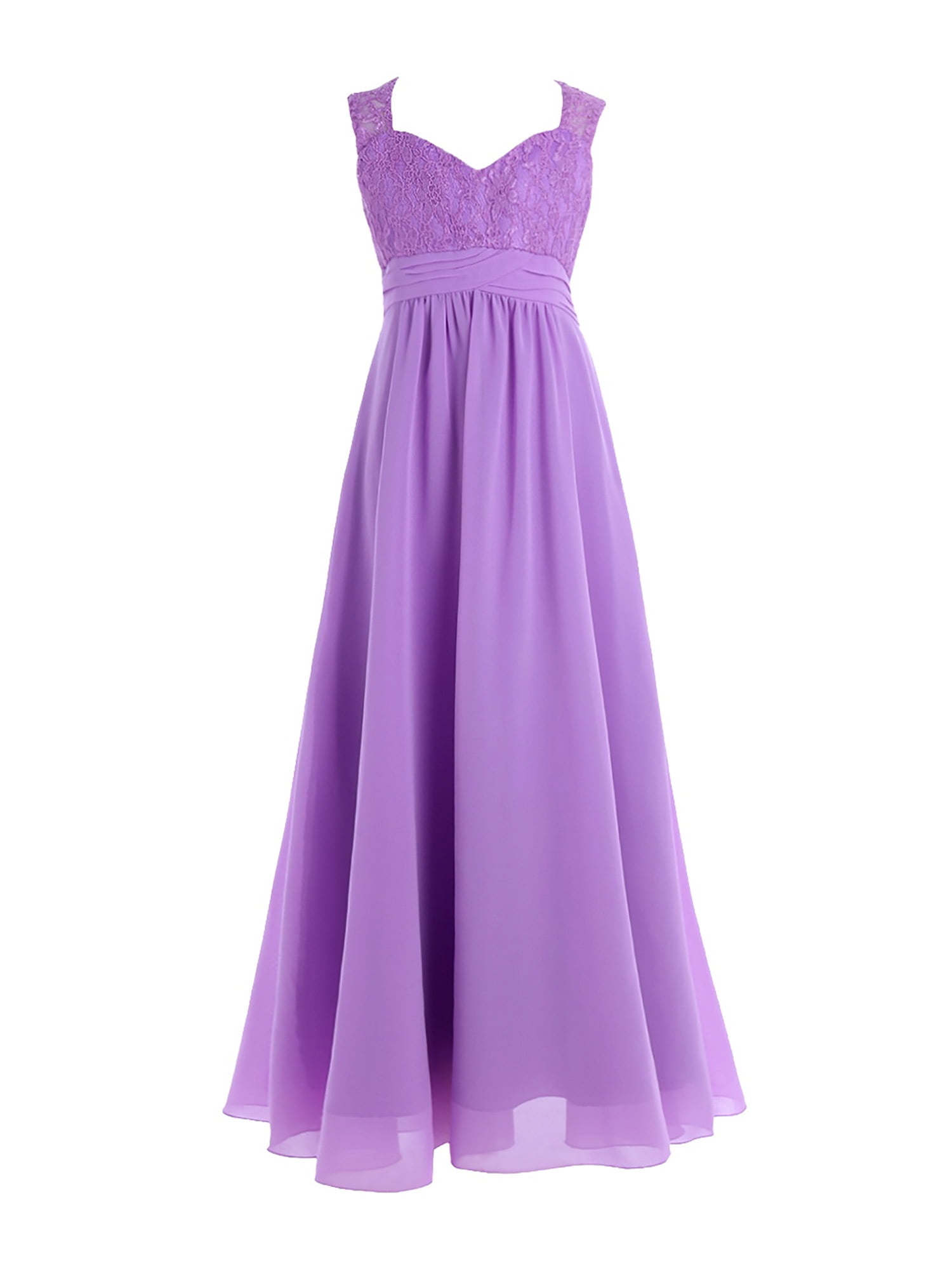 Glamulice Girls Lace Chiffon Floor Length Dress – Flower Girl, Bridesmaid, Party Gown With Sash