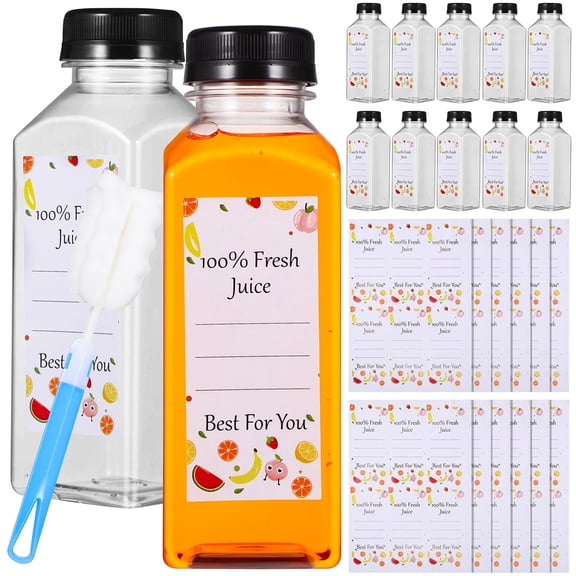 YEAHIBABY Assorted Color Reusable Plastic Juice Bottles for Storage with Cute Stickers and Tight Sealing 1 Set