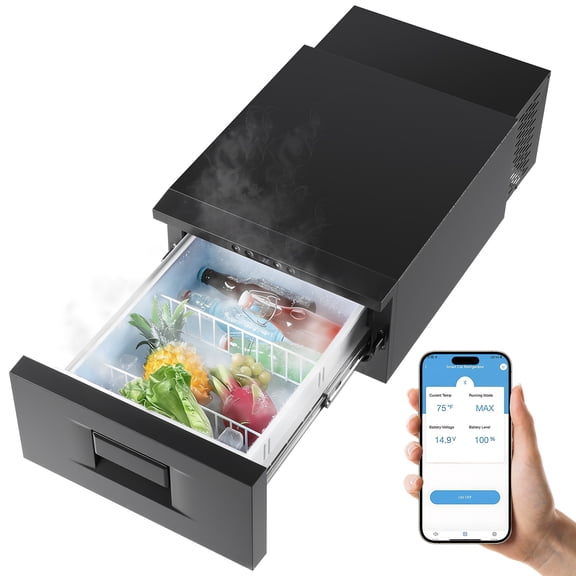 YEAHIBABY 12/24V Car Drawer Refrigerator, 33Quart(31L) RV Fridge Freezer APP Control, Portable Refrigerator (-4-68), Car Cooler for Travel ,Camping, Road Trips Tailgating, Truck, Van