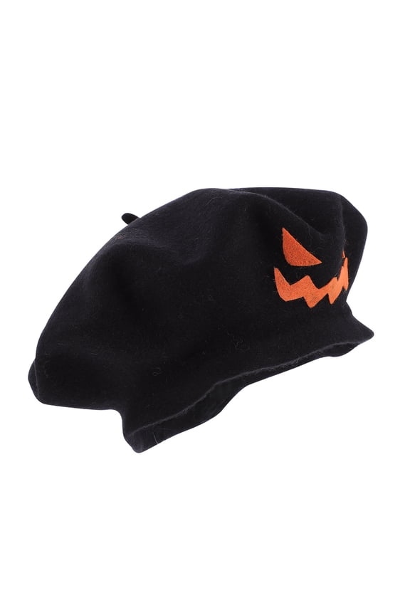 1Pc Black Party Beret with Creative Pumpkin Pattern Durable Material for Theme Party Decor