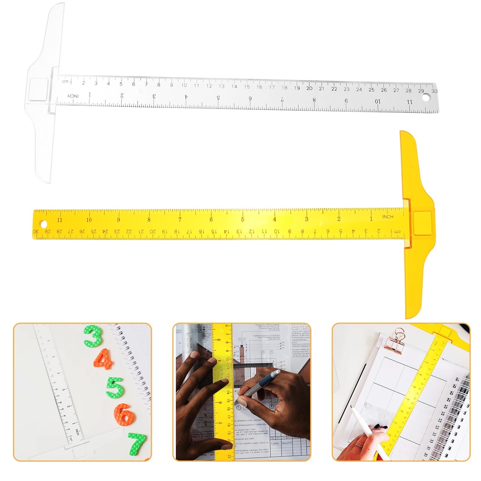 T Shape Ruler Set Double Scale Measuring Tool for Students Use 2 Pcs ...