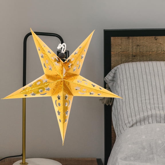 YEAHIBABY 5PCS Hanging Star Lampshade Golden Paper Star Lamp Shadow Effect for Wedding Home Decor