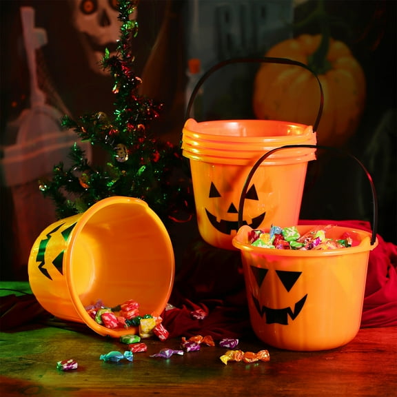 YEAHIBABY 6Pcs Candy Bucket Pumpkin Candy Pail Orange for Party Favor Storage Use