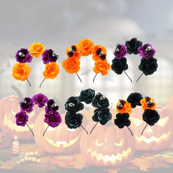 YEAHIBABY 6Pcs Skull Hair Hoop with Simulation Flower Assorted Color Headdress