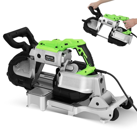 YEAHIBABY Band Saw with Lightweight Aluminum Base, 10 Amp Deep Cut Bandsaw, Variable Speed Handheld Automatic Multipurpose Cut with Carrying Wheels Portable Metal Saw, Band Saws for Metal Wood