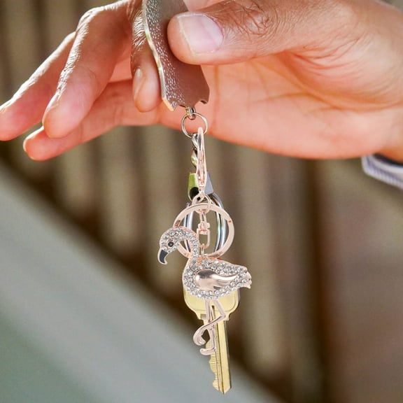 YEAHIBABY Animal Keychain Flamingo Shape Rhinestone 1Set Key Holder for Keys