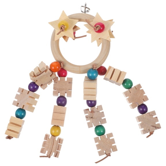 YEAHIBABY Suspending Parrot Toy Chewable Wood Star Shaped Ring 1 Set