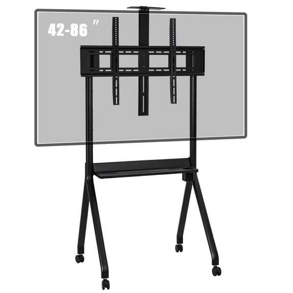 YEAHIBABY Rolling TV Cart, Smart Board Stand with Camera Tray Fits 42"-86" Screens, Interactive Whiteboard Stand with 360 Rotating Wheels Holds 220LBS