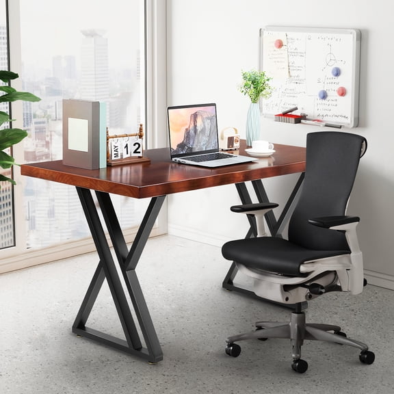 YEAHIBABY Rustic Style Solid Wood 55-inch Computer Desk, Large Office Desk for Home Office, Modern and Simple Design, Ideal for Study, Writing, Dining