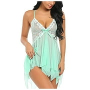 YEAHITCH Bridesmaid Pajamas Christmas Womens Pajamas Christmas Green Lace Sleeveless Solid Set