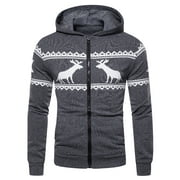 YEAHITCH Full Zip Hoodies For Men Christmas Womens Sweatshirts Dark Gray Hoodie Deer Printed Long Sleeve Sweater