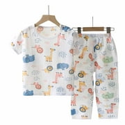 YEAHITCH Onesie Pajamas Kids Christmas Toddler Pajamas For Toddler Boys Orange Pullover Short Sleeve Printed Set