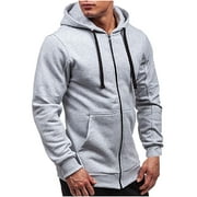 YEAHITCH Running Jacket Men Solid Heated Jacket Outwear Long Sleeve Light gray Casual