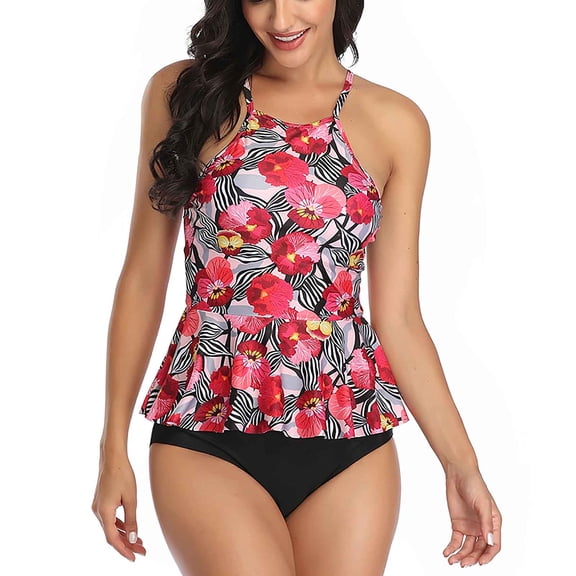 YEAHITCH Women's Swimsuit,New Swimwear,Swimwear Sale,Two-Piece Sets,Off-the-Shoulder,High WaistRed,S