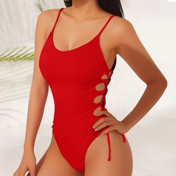 YEAHITCH Womens Swimsuit,New Swimwear,Swimwear Sale,One-Piece,V-Neck,High WaistRed,XL (US:8-10)