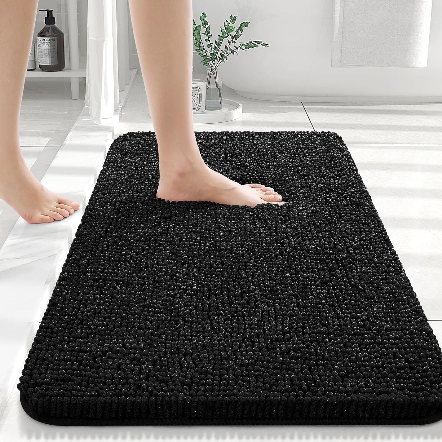 YEAHOME Soft Chenille Bathroom Rugs 16"x24" Absorbent Shaggy Bath Mat Washable Plush Bathroom ...