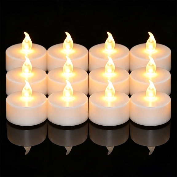 YEAHOME 12 Pack Flameless Tea Lights Candles Battery Operated, Warm White, Electric Fake LED Tea Lights for Halloween, Wedding, Votive, Festival, Table Decor, Christmas, Party
